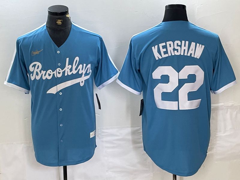 Men Los Angeles Dodgers #22 Kershaw Light blue Throwback 2024 Nike MLB Jersey style 1